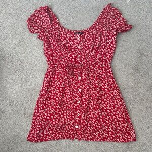 Abercrombie & Fitch Red Dress with White Floral Pattern- Size Medium